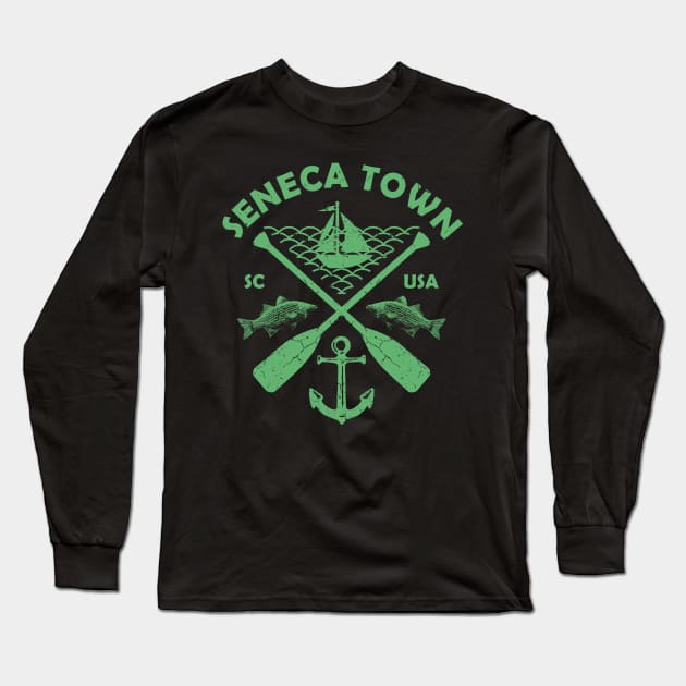 Seneca Lake Town, South Carolina, Fishing Boat Paddle Adventure Long Sleeve T-Shirt by JahmarsArtistry - APA